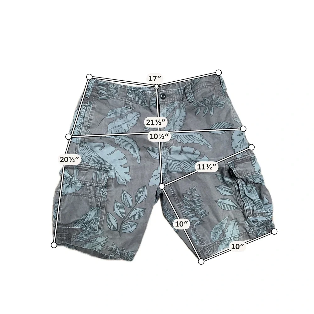 Gap Lived-In Mens Cargo Shorts Gray Tropical Leaf Print Size 34 Cotton Gorpcore - Picture 7 of 7